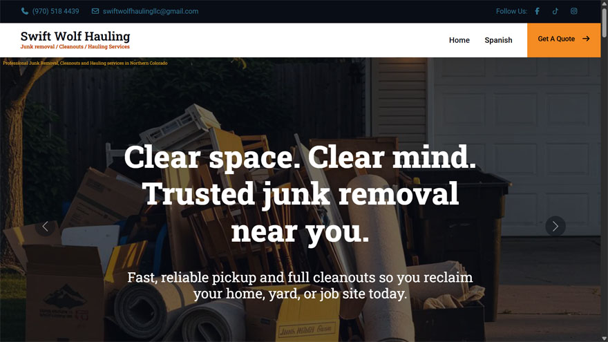 Swift Wolf Hauling website